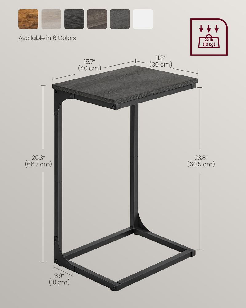 C-Shaped End Table - Metal Frame - Slim Side Table For Sofa