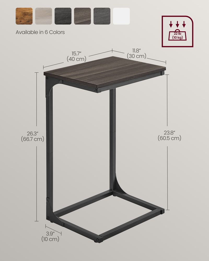 C-Shaped End Table - Metal Frame - Slim Side Table For Sofa