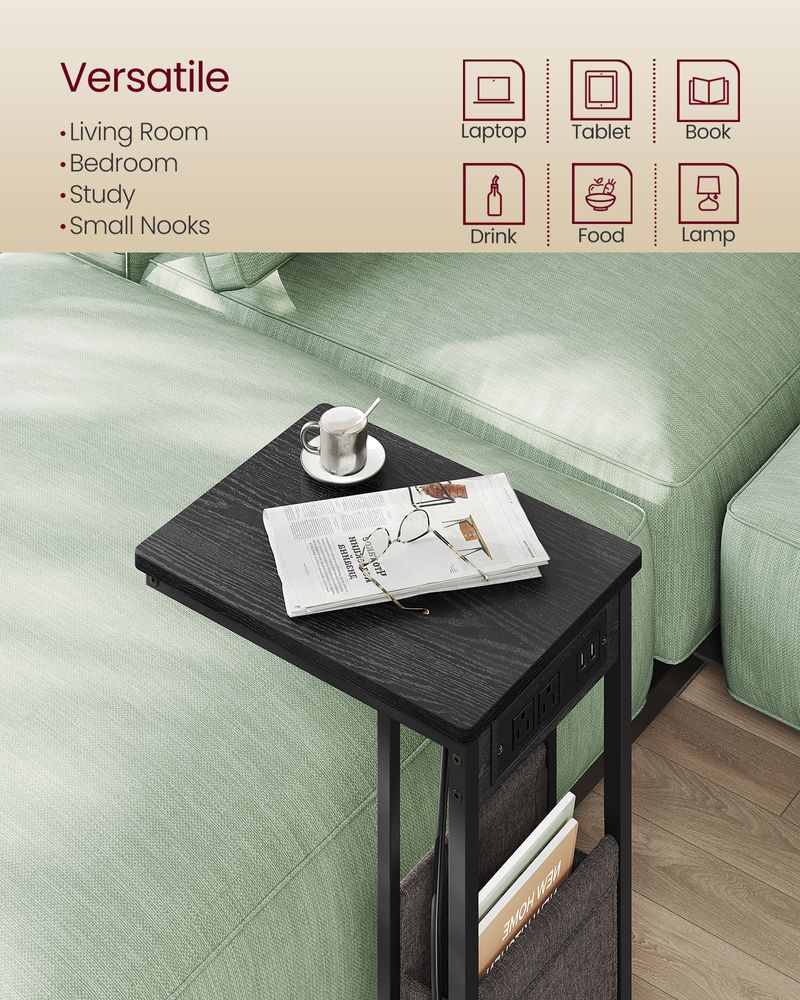 C-Shaped Side Table - With Wheels - Slim Sofa And Bed Table