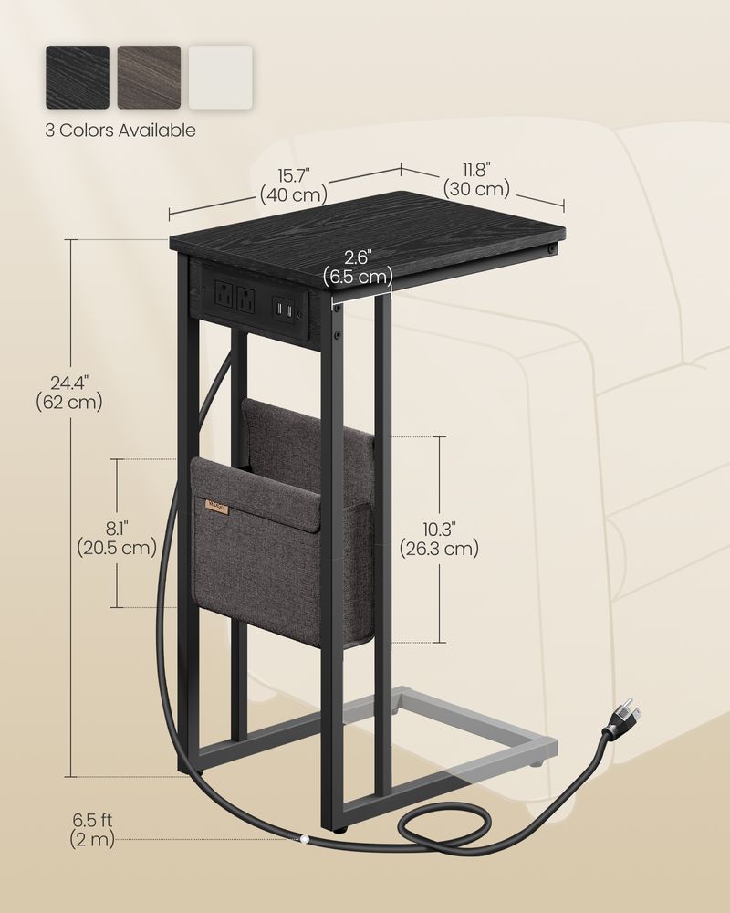 C-Shaped Side Table - With Wheels - Slim Sofa And Bed Table