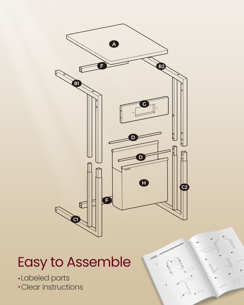 C-Shaped Side Table - With Wheels - Slim Sofa And Bed Table