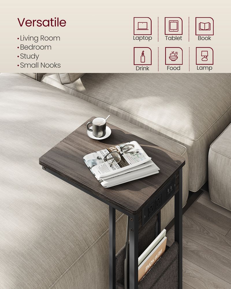 C-Shaped Side Table - With Wheels - Slim Sofa And Bed Table