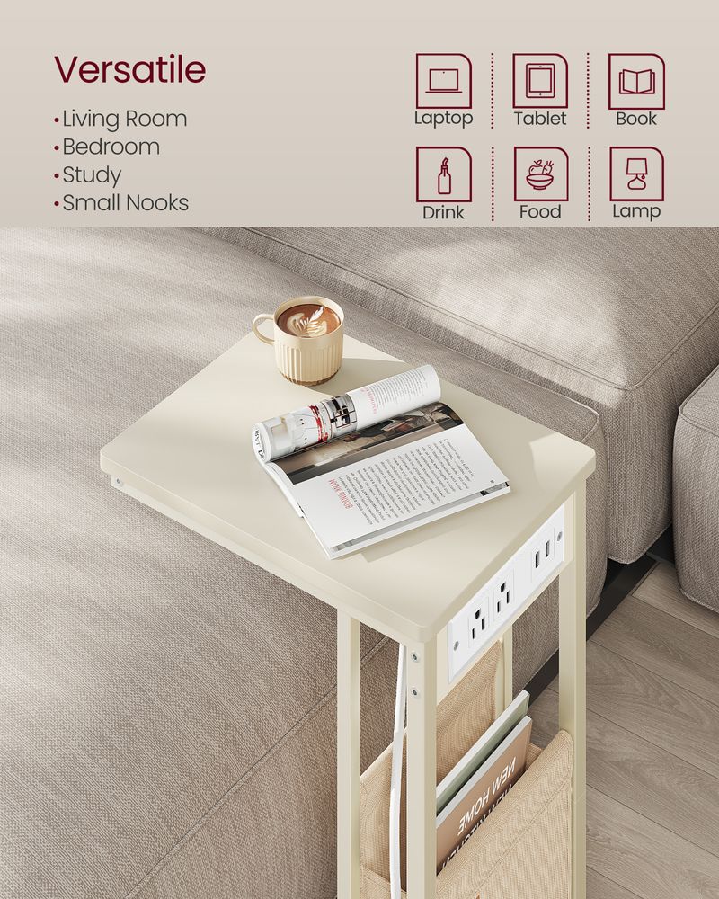 C-Shaped Side Table - With Wheels - Slim Sofa And Bed Table