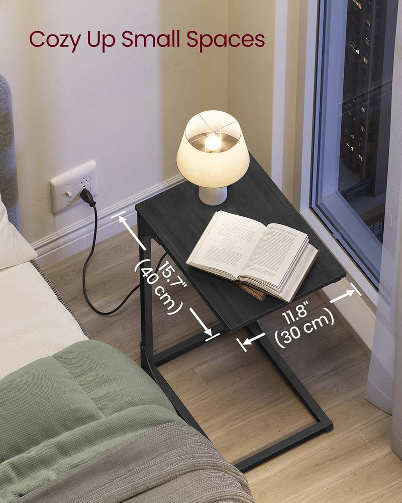 C-Shaped Side Table With Charging Station – Slim Design – For Sofa & Bed