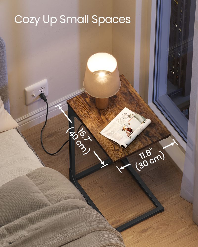 C-Shaped Side Table With Charging Station – Slim Design – For Sofa & Bed