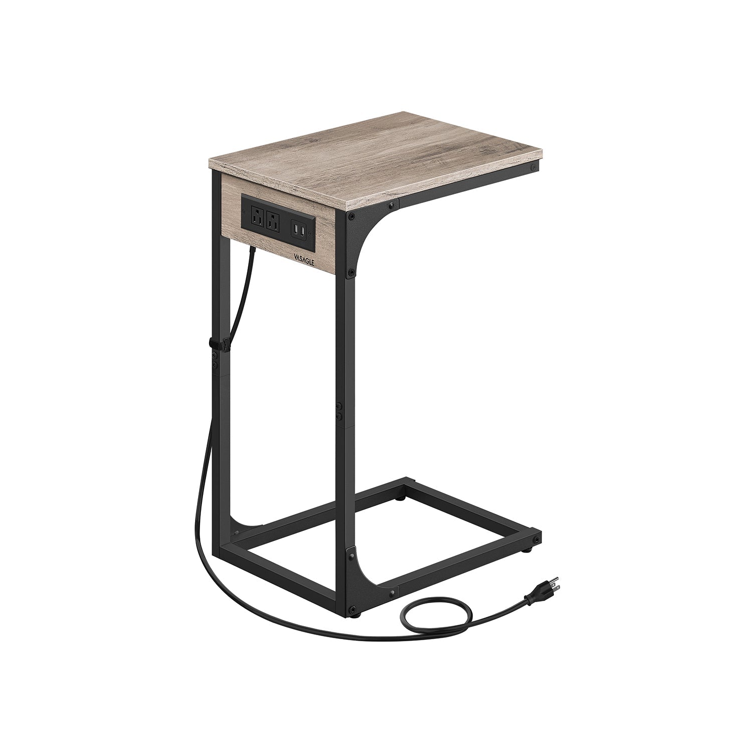 C-Shaped Side Table With Charging Station – Slim Design – For Sofa & Bed