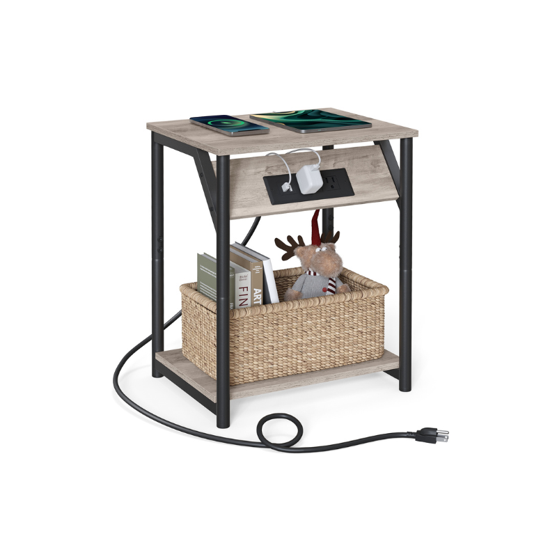 End Table - Charging Station With USB Outlets - Storage Shelf