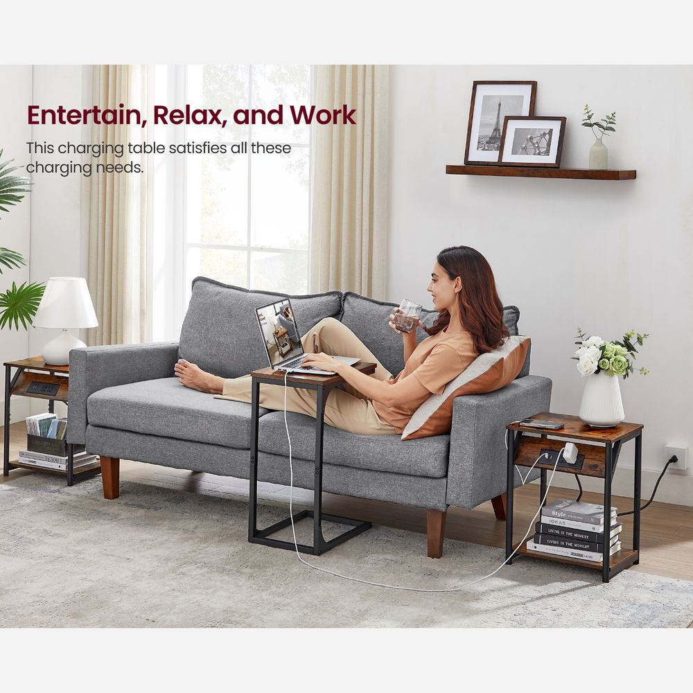 End Table With Charging Station – Storage Shelf – Slim Space-Saving Design