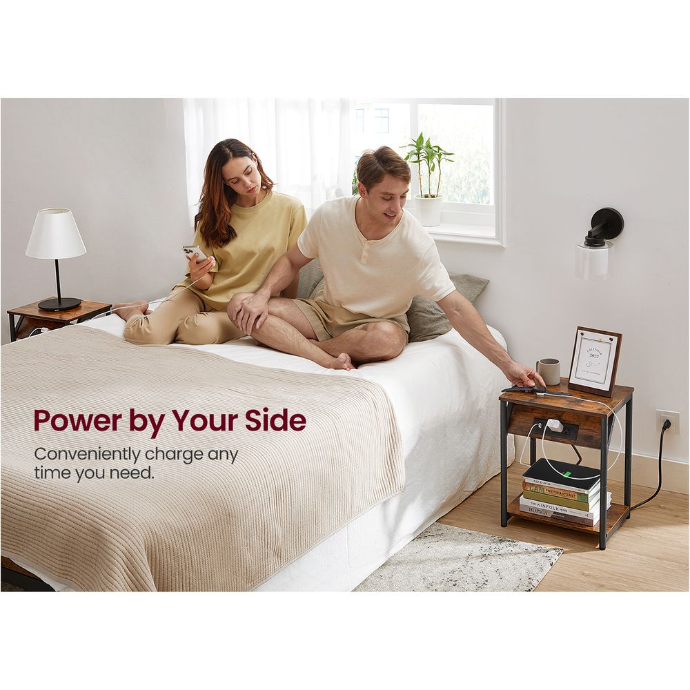 End Table - Charging Station With USB Outlets - Storage Shelf