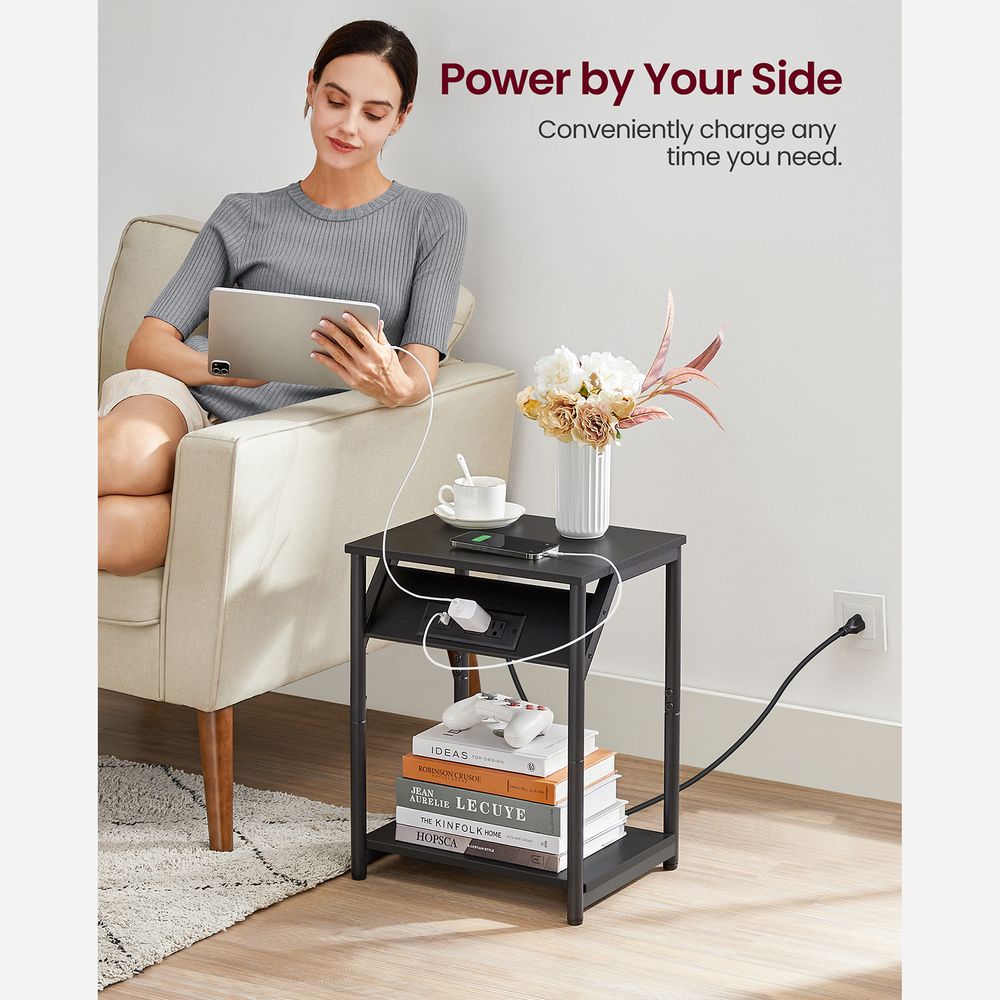 End Table - Charging Station With USB Outlets - Storage Shelf
