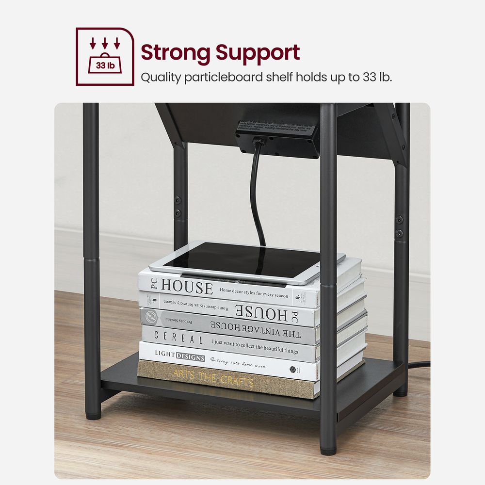 End Table With Charging Station – Storage Shelf – Slim Space-Saving Design