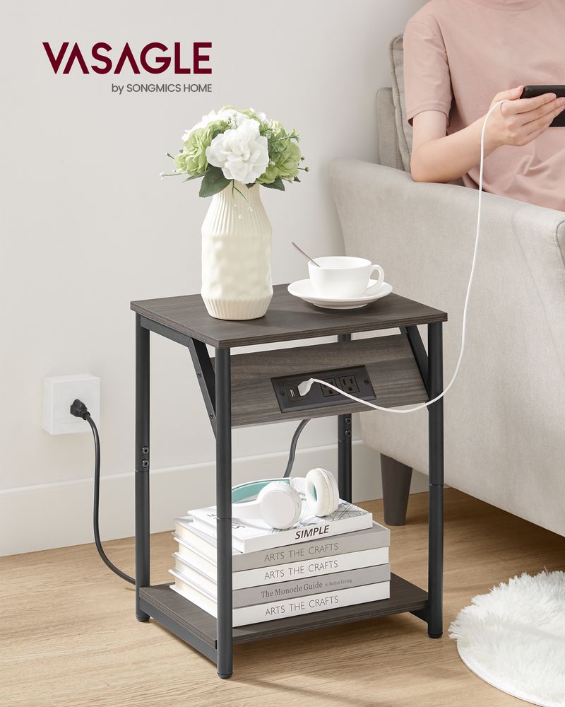 End Table - Charging Station With USB Outlets - Storage Shelf