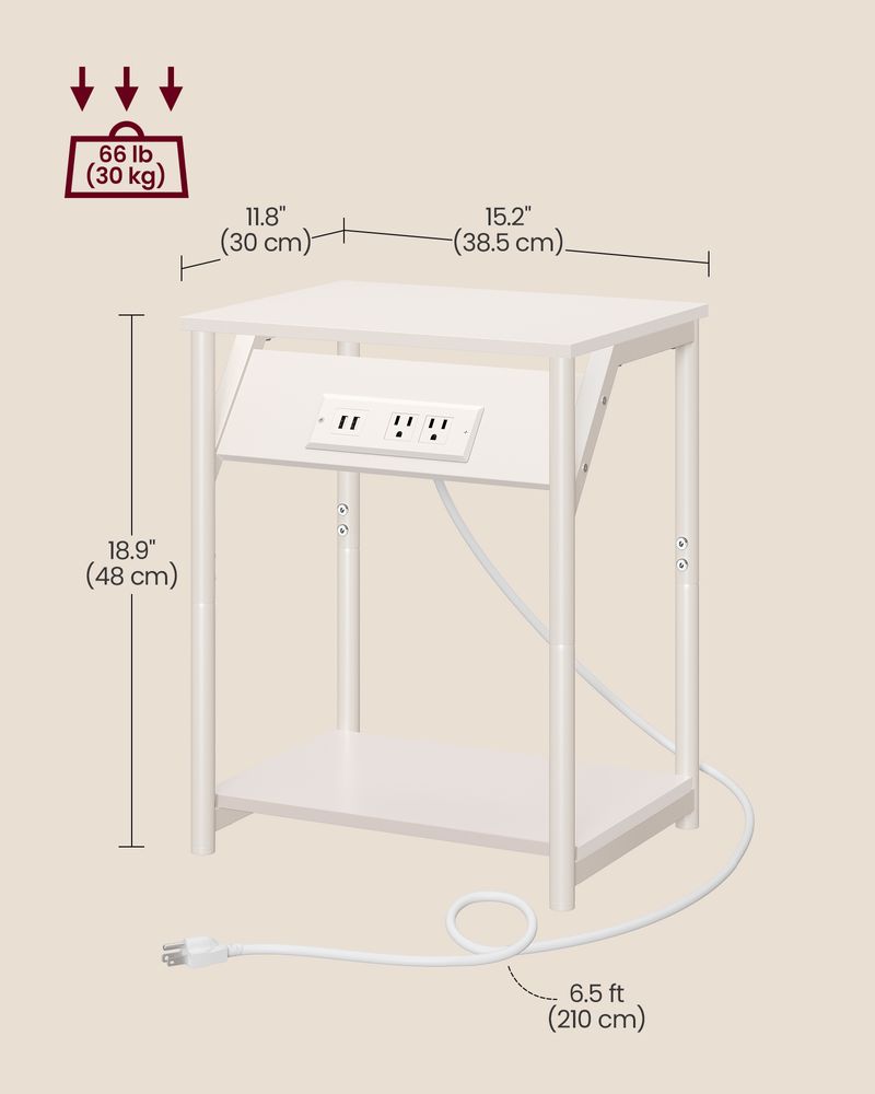 End Table - Charging Station With USB Outlets - Storage Shelf