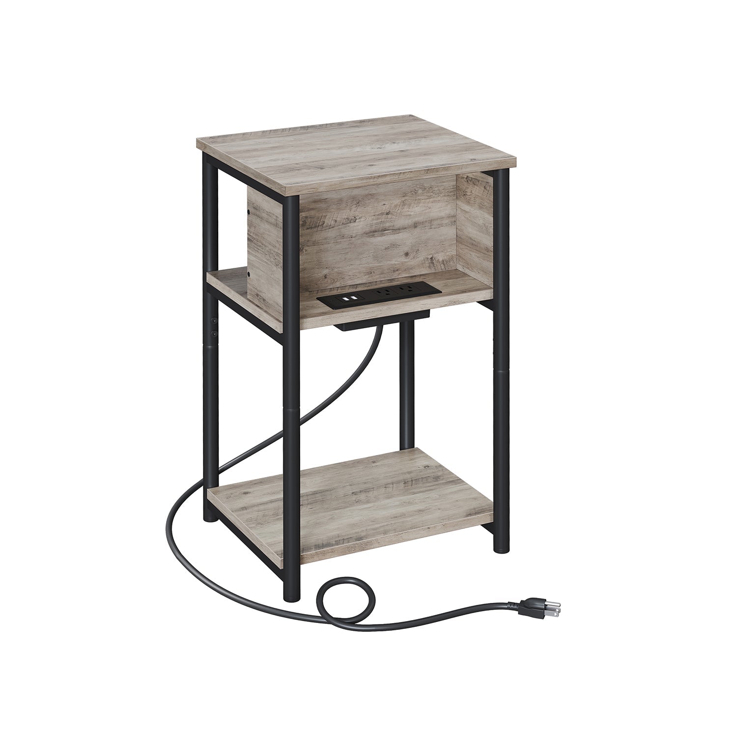 End Table - 3 Tier - USB Ports And Outlets - Slim Design