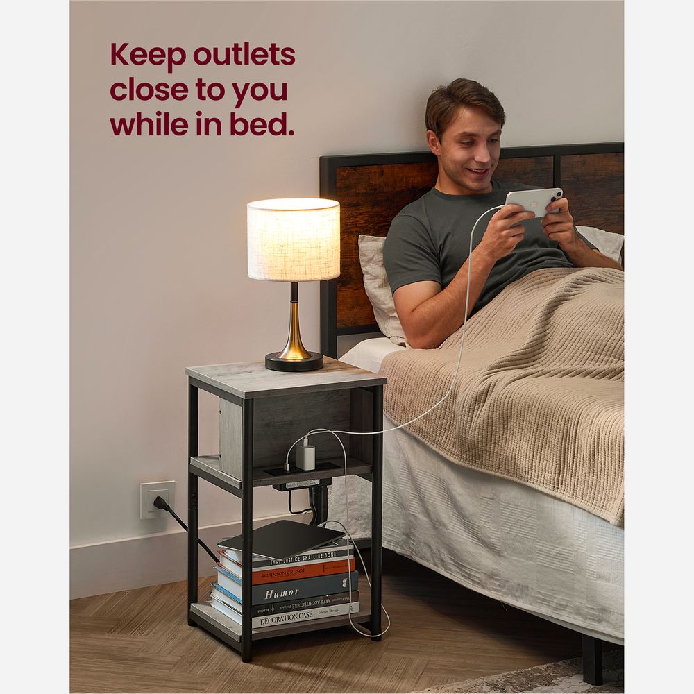 End Table - 3 Tier - USB Ports And Outlets - Slim Design