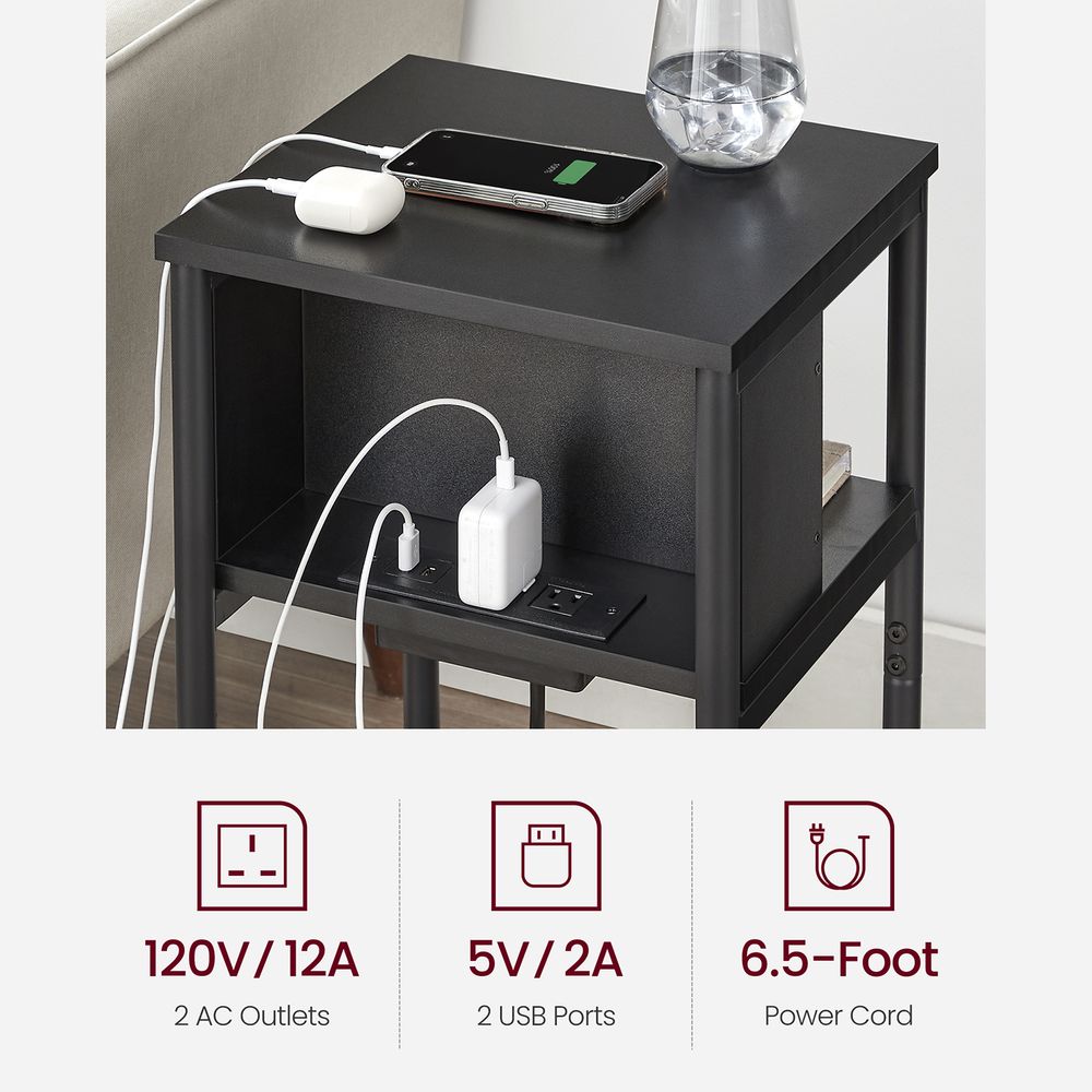 End Table - 3 Tier - USB Ports And Outlets - Slim Design