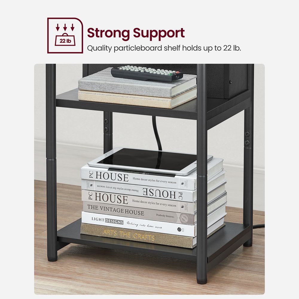 End Table - 3 Tier - USB Ports And Outlets - Slim Design