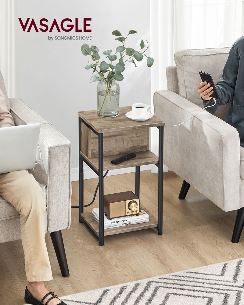 End Table - 3 Tier - USB Ports And Outlets - Slim Design