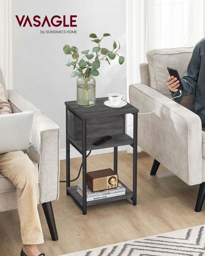 End Table - 3 Tier - USB Ports And Outlets - Slim Design