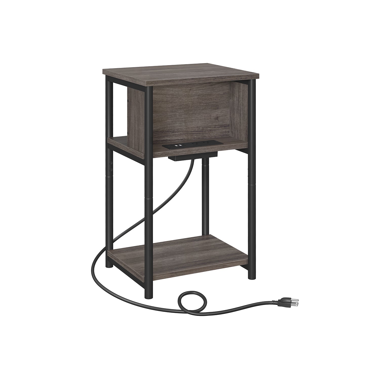 3-Tier End Table With Charging Station – USB Ports & Outlets – Slim Design