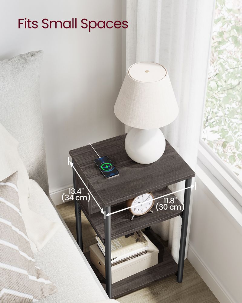 End Table - 3 Tier - USB Ports And Outlets - Slim Design