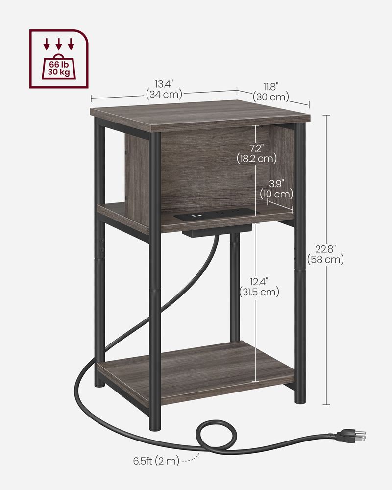 End Table - 3 Tier - USB Ports And Outlets - Slim Design