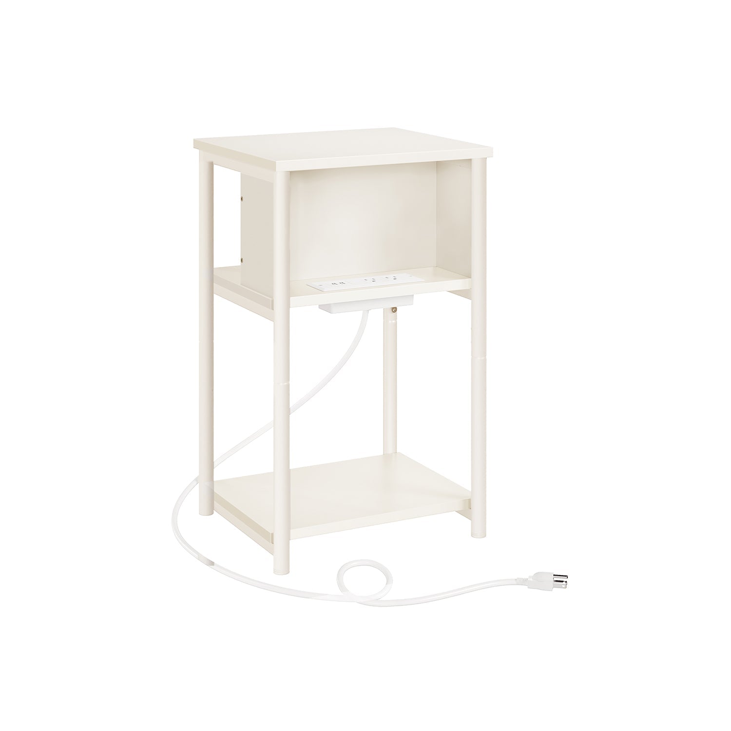 3-Tier End Table With Charging Station – USB Ports & Outlets – Slim Design