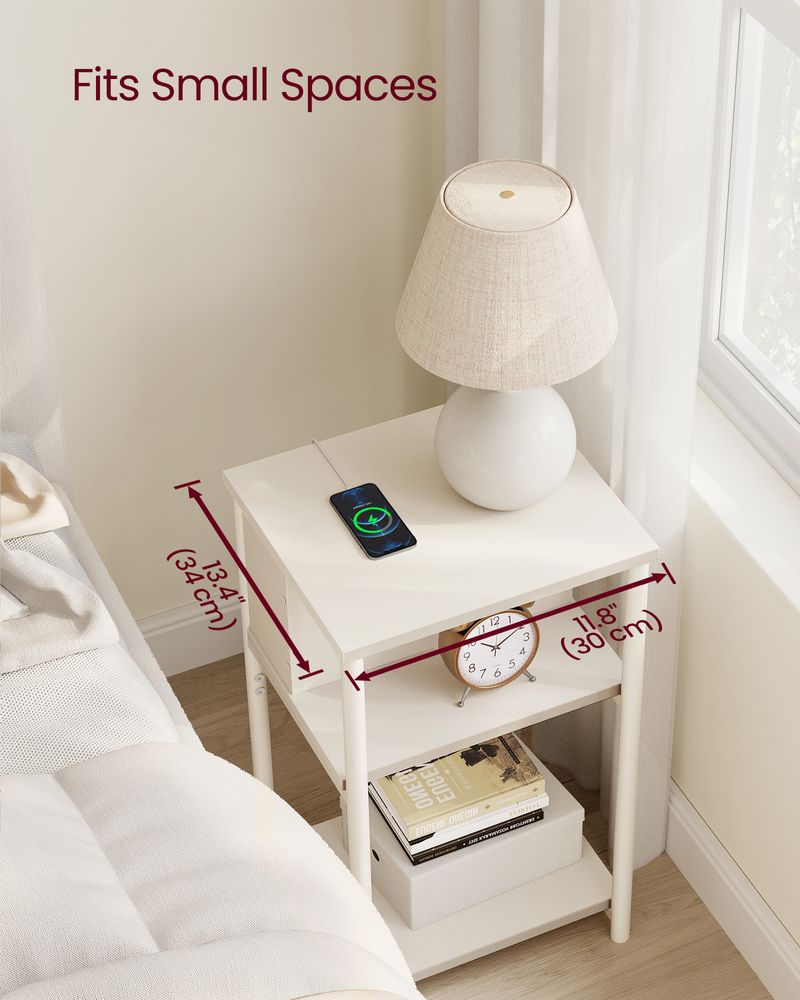 3-Tier End Table With Charging Station – USB Ports & Outlets – Slim Design