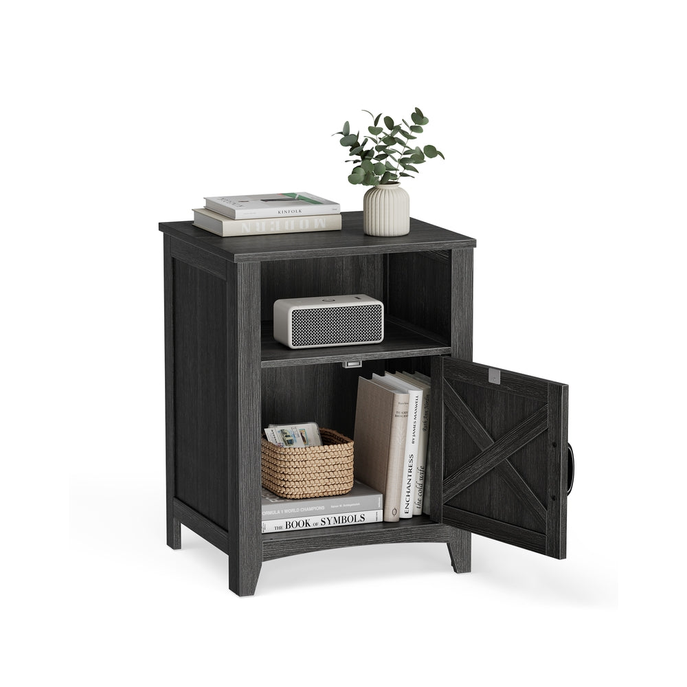Farmhouse Nightstand With Barn Door Bedside Table With Storage