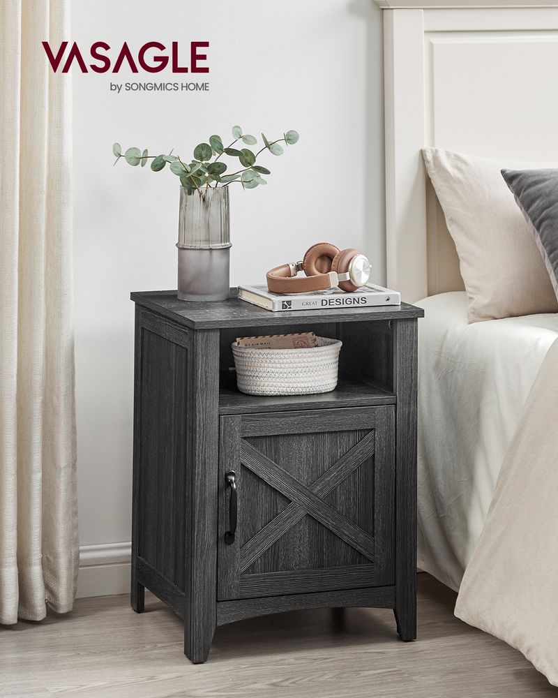 Farmhouse Nightstand With Barn Door Bedside Table With Storage