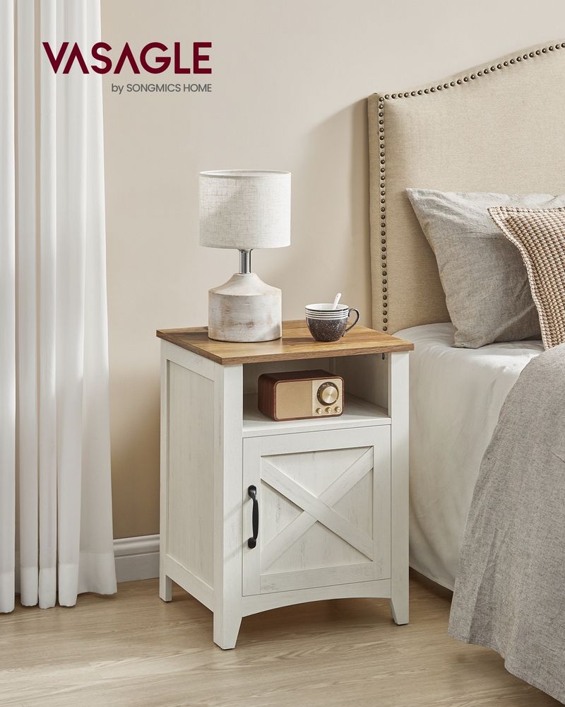 Farmhouse Nightstand With Barn Door Bedside Table With Storage
