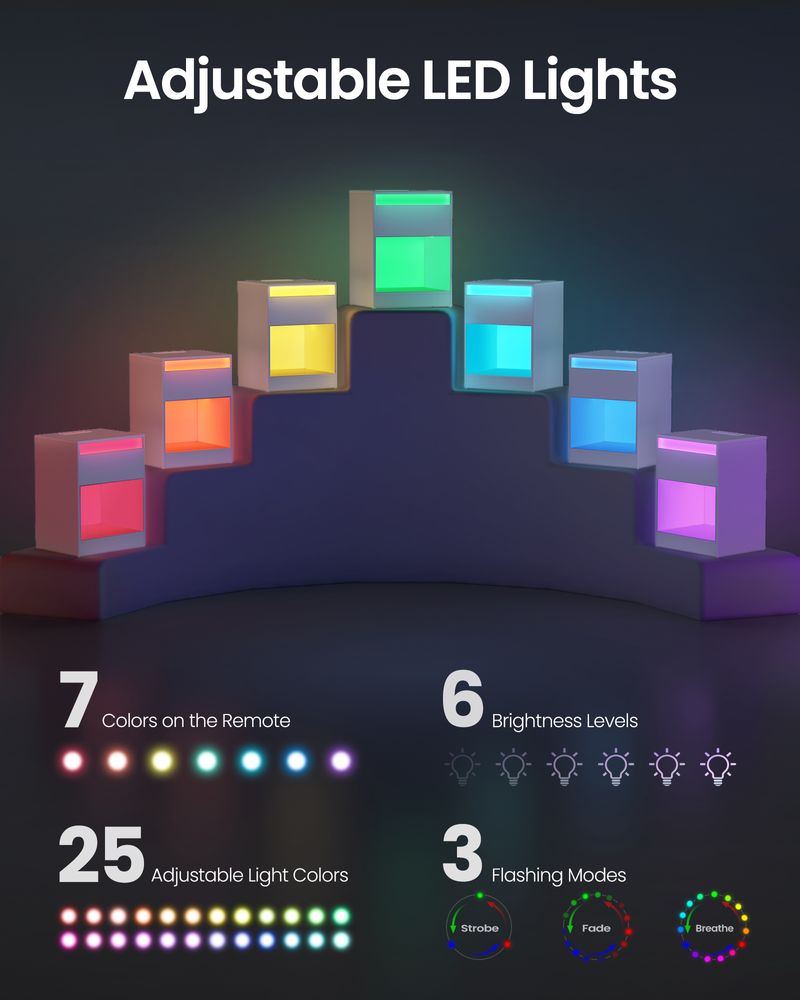 Nightstand With Charging Station - Adjustable LED Lights