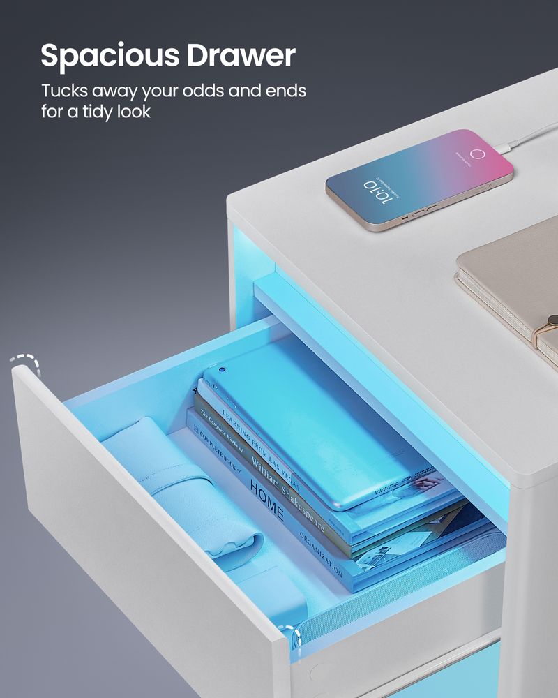 Nightstand With Charging Station - Adjustable LED Lights