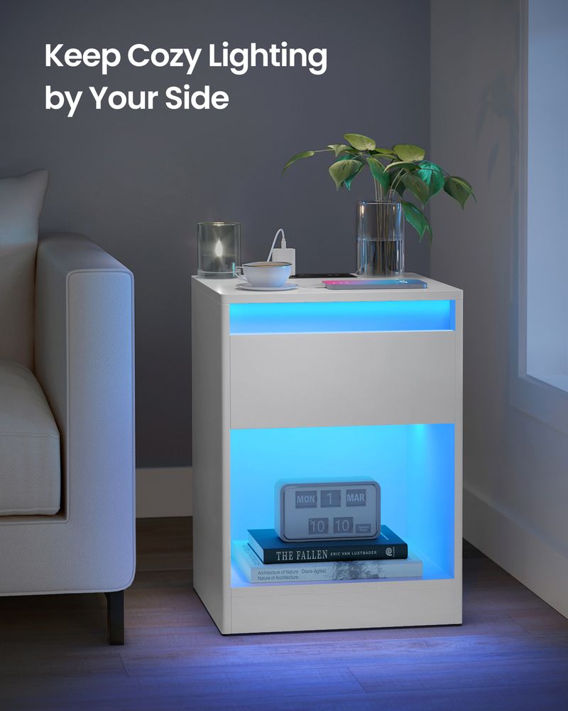 Nightstand With Charging Station - Adjustable LED Lights