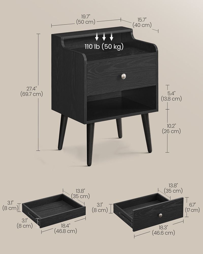 Bedside Tables Set of 2 With Hidden Drawers Storage Nightstands