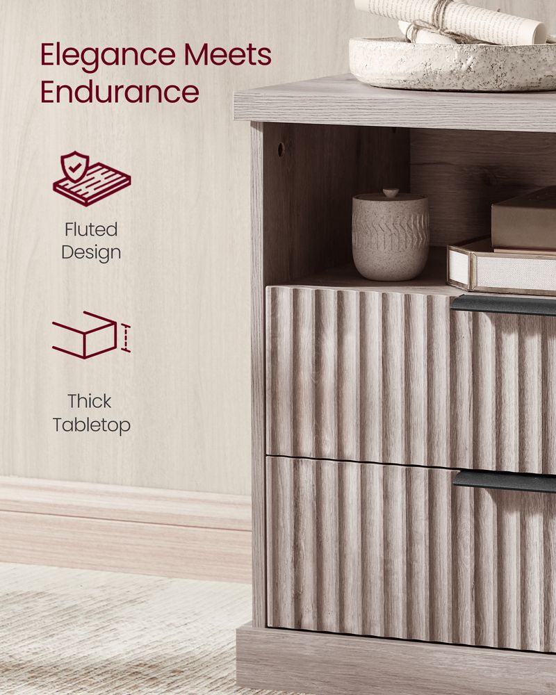 Nightstand With Charging Station 2 Drawer Bedside Table With Shelf