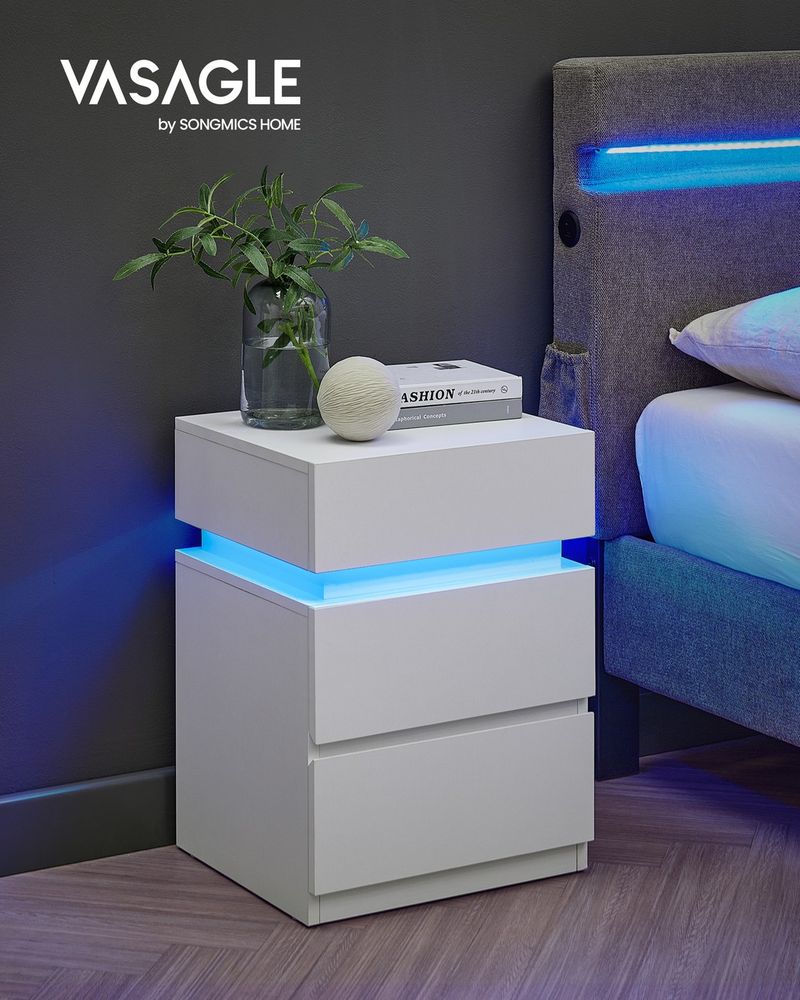 Nightstands With LED Lights - Modern Bedside Tables - Set Of 2