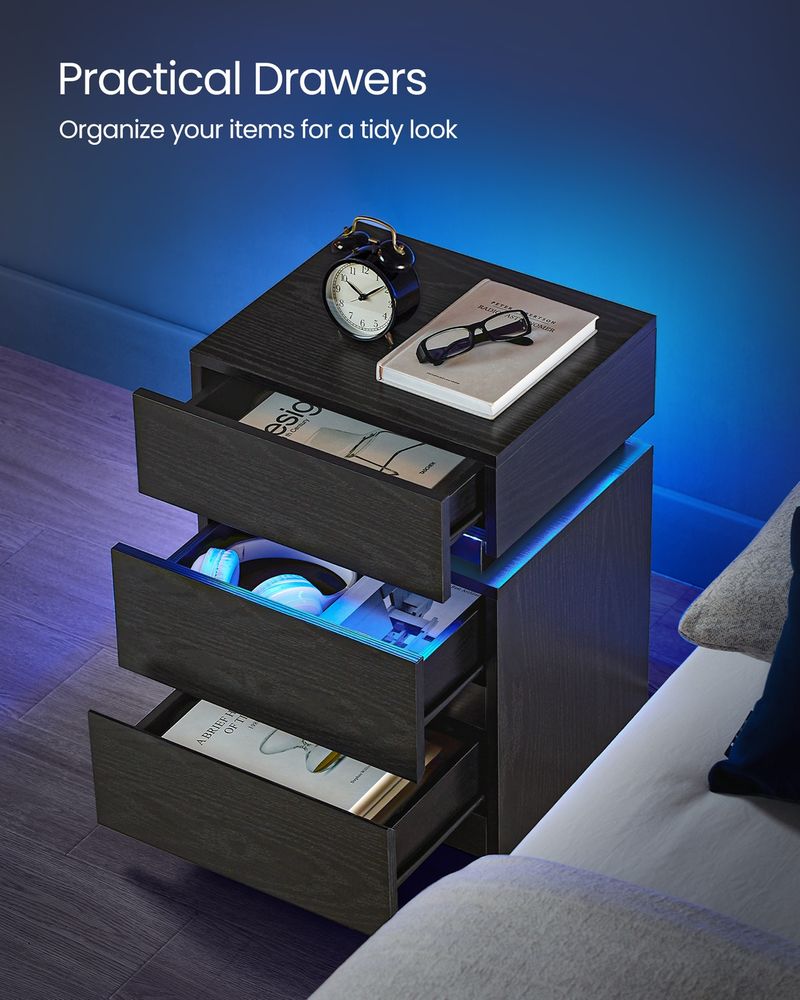 Nightstands With LED Lights - Modern Bedside Tables - Set Of 2