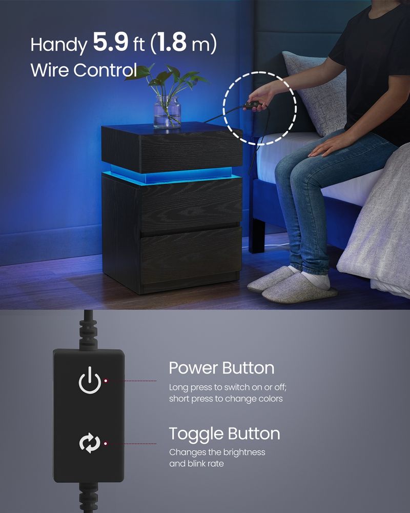 Nightstands With LED Lights - Modern Bedside Tables - Set Of 2