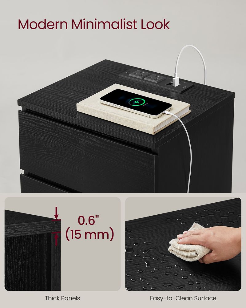 Nightstand With Charging Station - Modern Design - Bedside Table