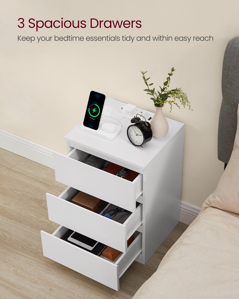 Nightstand With Charging Station - Modern Design - Bedside Table