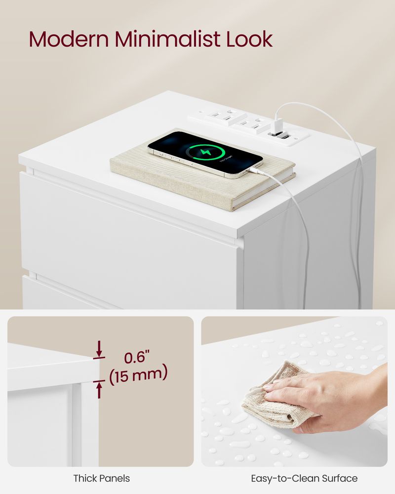 Nightstand With Charging Station - Modern Design - Bedside Table