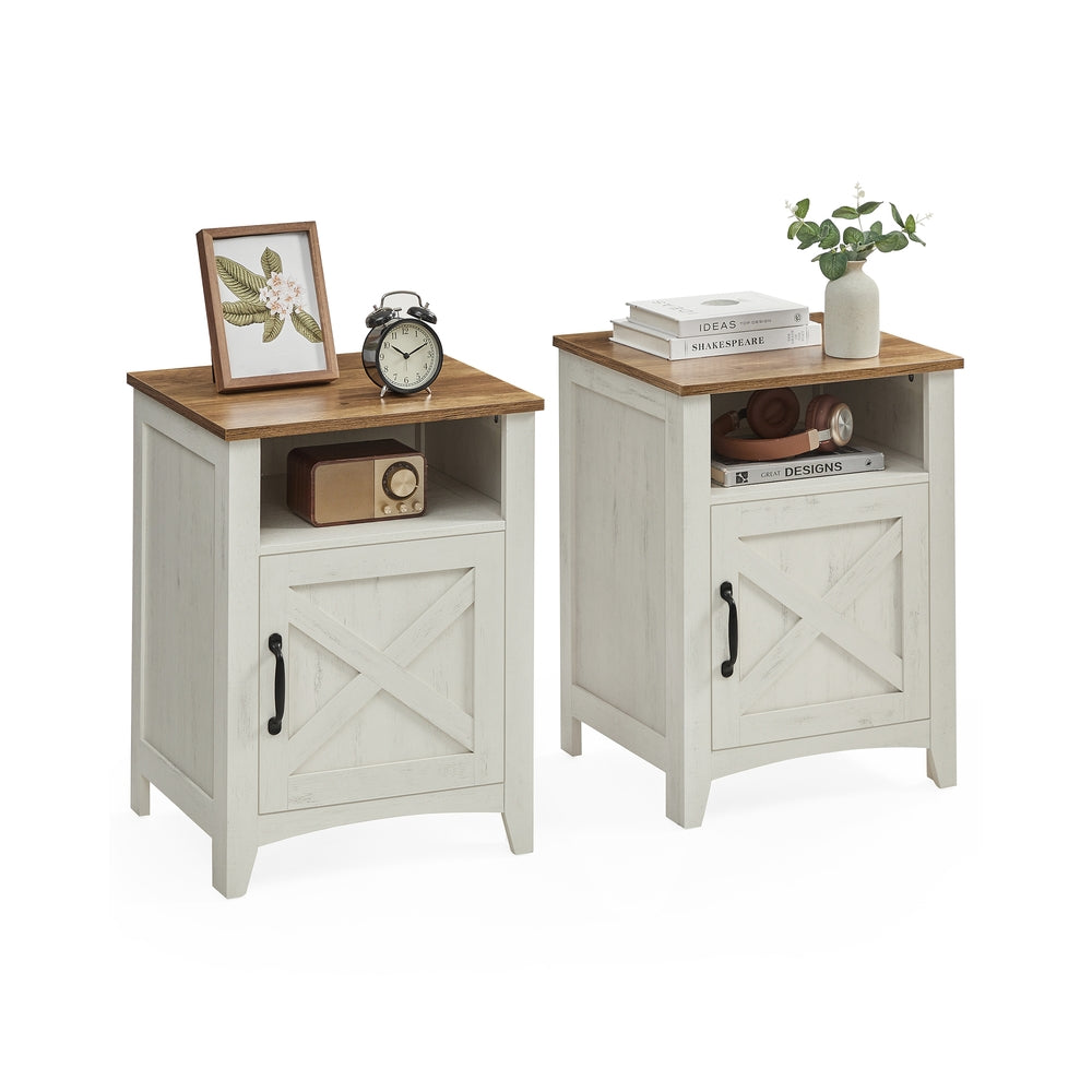 Farmhouse Nightstand With Barn Door Bedside Table With Storage