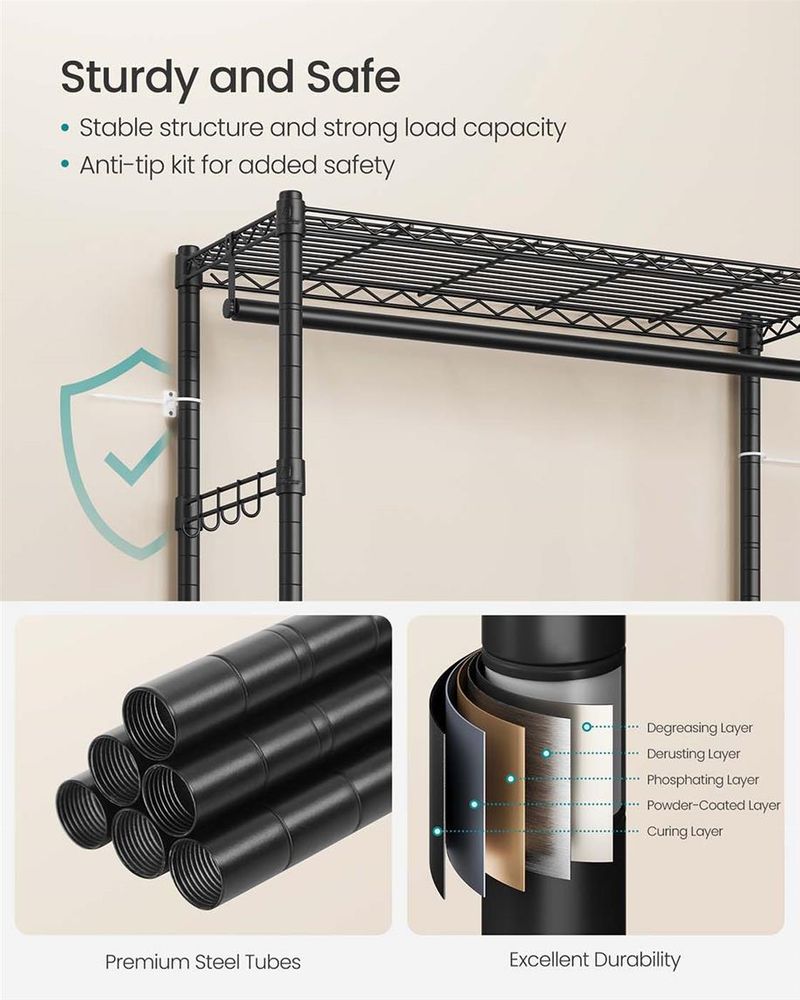 Heavy-Duty Rolling Clothes Rack – Adjustable Shelves & Rails – Portable Closet Organizer