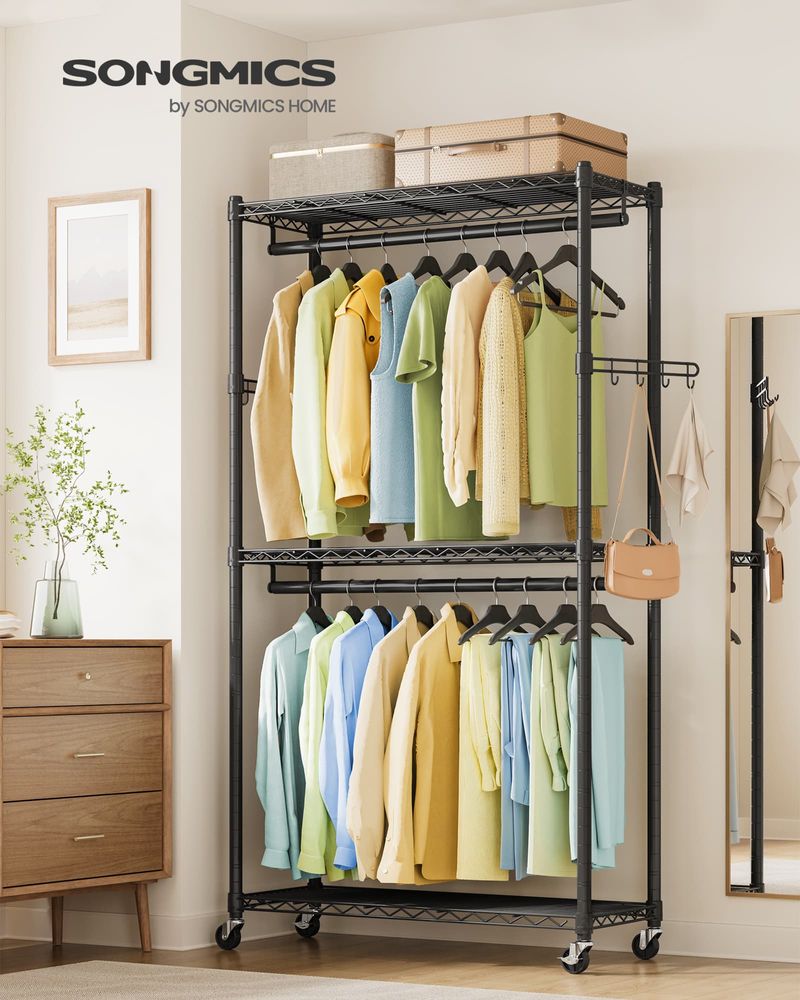 Clothes Rack - Heavy Duty Rolling - Adjustable Shelves Rails