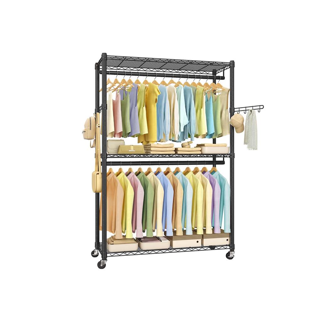 Heavy-Duty Rolling Clothes Rack – Adjustable Shelves & Rails – Portable Closet Organizer