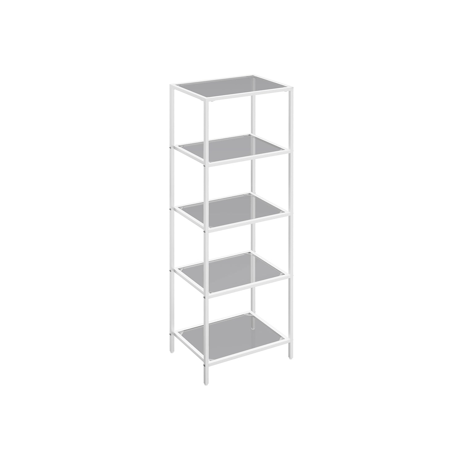5 Tier Slim Bookcase Glass Shelves Narrow Storage Shelving Unit