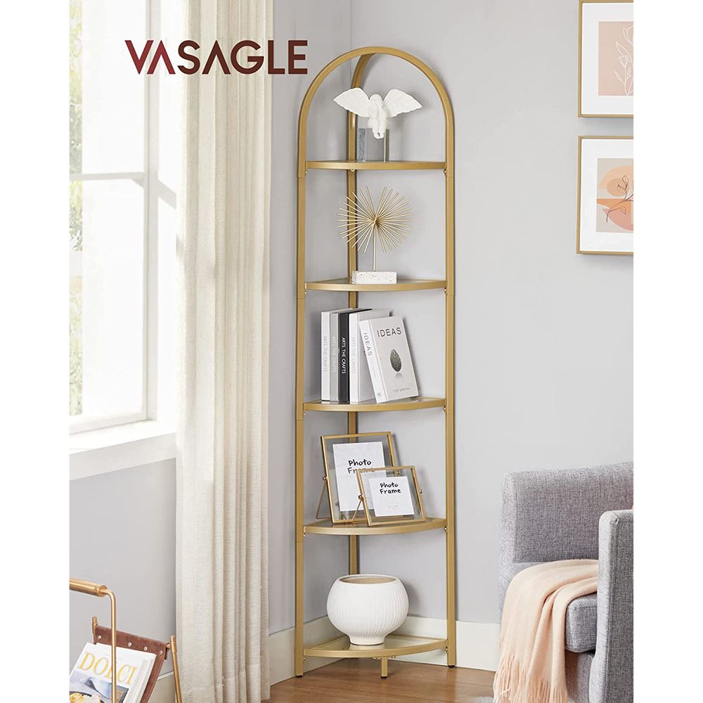 Glass Corner Shelf - 5 Tier - Tempered Glass Storage Rack