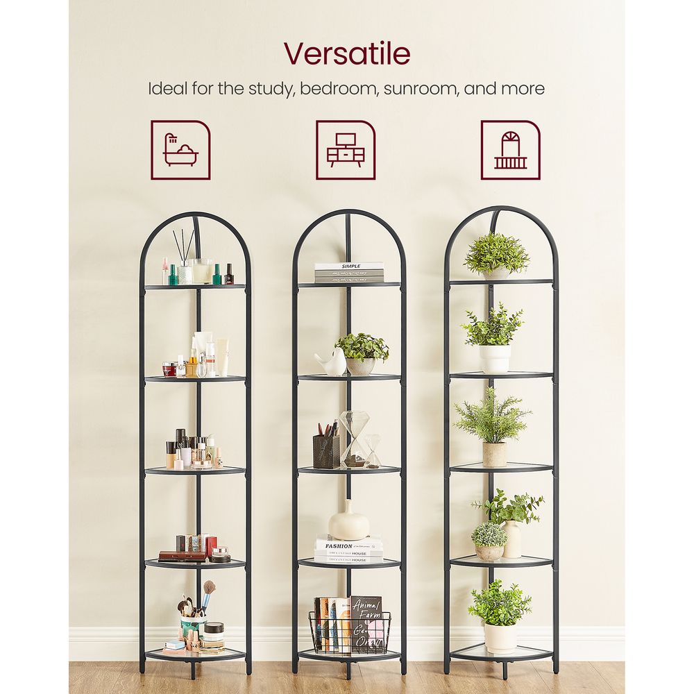 Glass Corner Shelf - 5 Tier - Tempered Glass Storage Rack