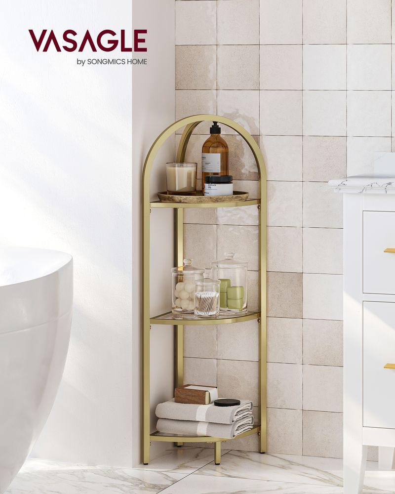 Glass Corner Shelf - 5 Tier - Tempered Glass Storage Rack